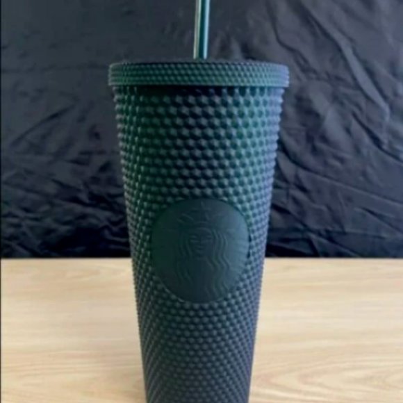 Starbucks 2022 Jelly Tinted Bling Dark Green Studded Cold Cup Tumbler 24oz - Picture 4 of 7